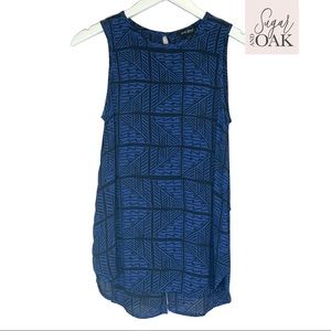 Lucky Brand Marine Blue Sleeveless Blouse Zig Zag Pattern Sz XS